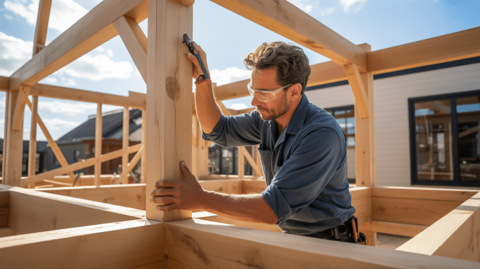 Charpentier à Lille assemblant une ossature bois pour maison moderne