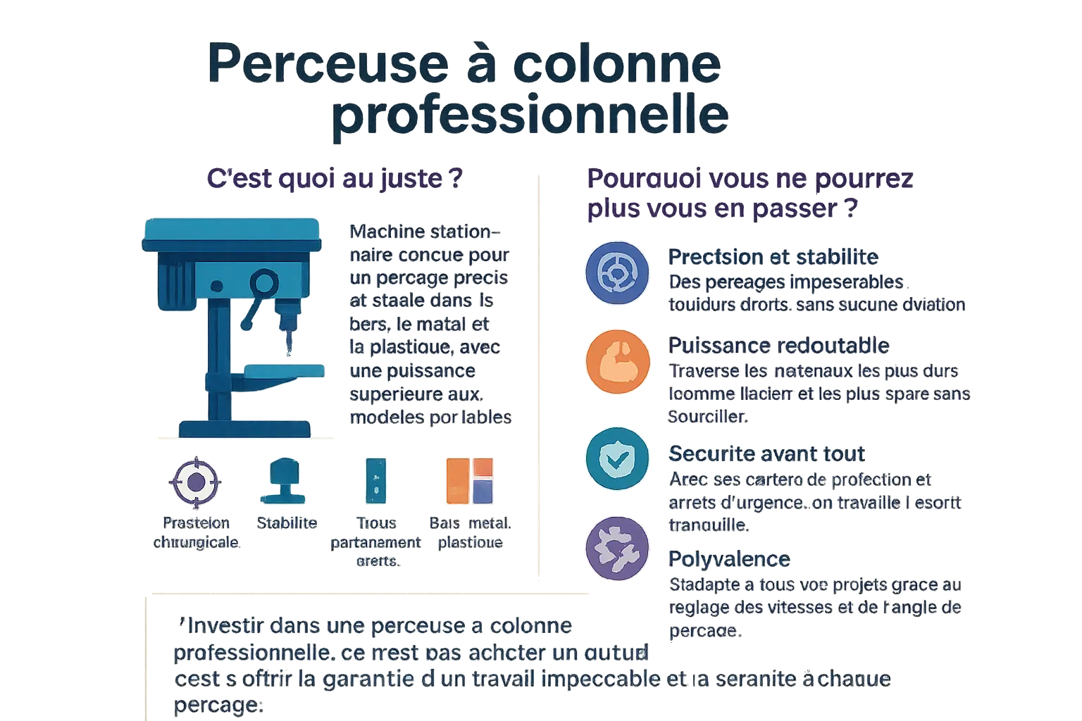 Infographie sur la <strong>perceuse à colonne professionnelle</strong>